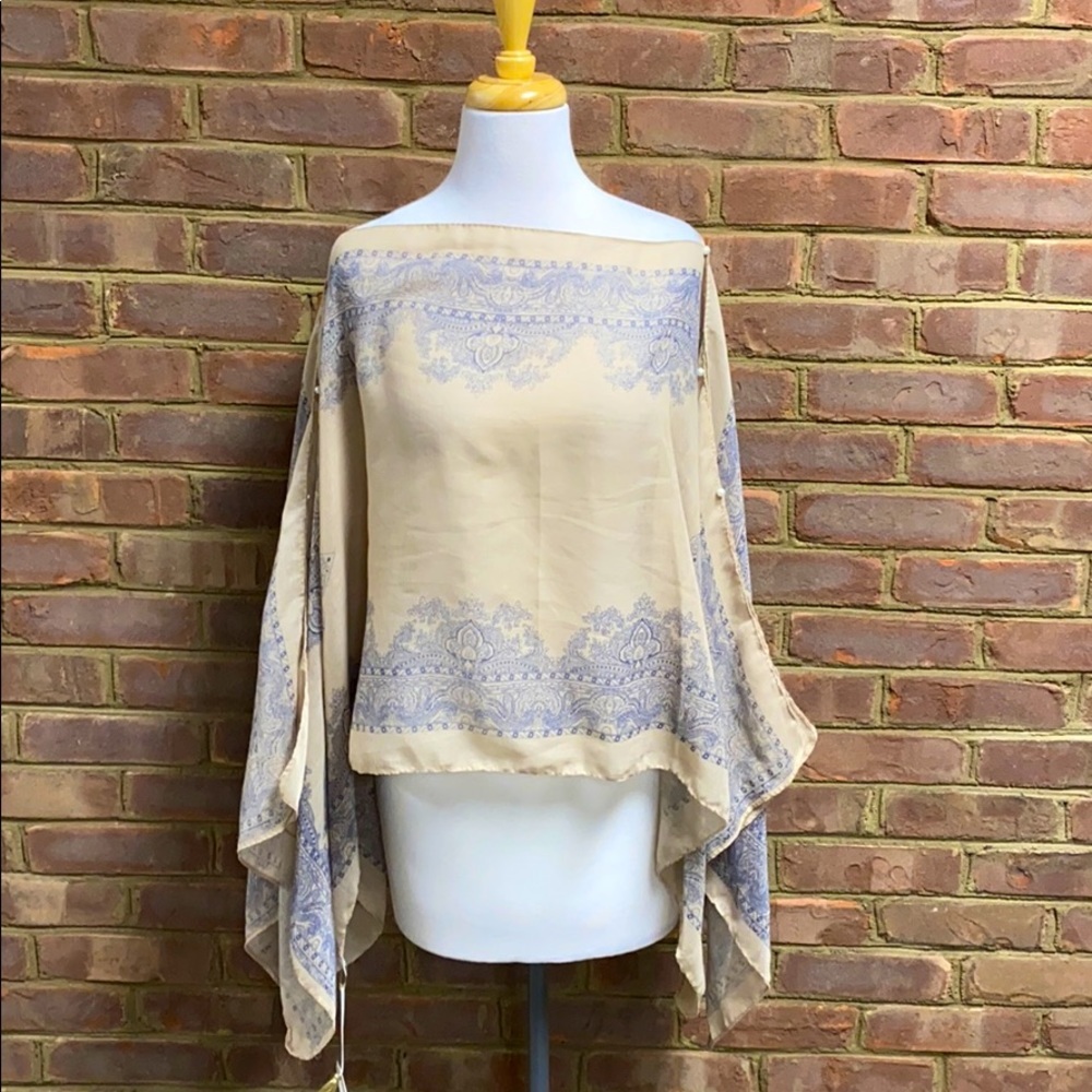 2 Chic Beige-Navy Summer Poncho Cape Kimono